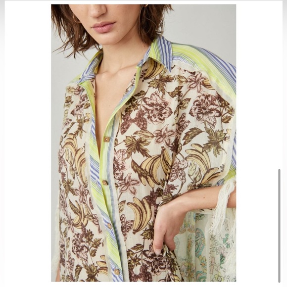 FREE PEOPLE Watching Waves Maxi Shirt / Aquamarine Combo - Picture 8 of 13